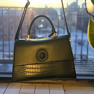 Dark Green  Structured Top-Handle Crossbody Bag